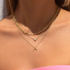 Fashion SINGULARU Pack 2 Collares Spark + Mini Moonset Plata Baño Oro