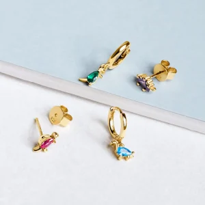 Clearance SINGULARU Pendiente Suelto Aro Dino T Rex Green Plata Baño Oro