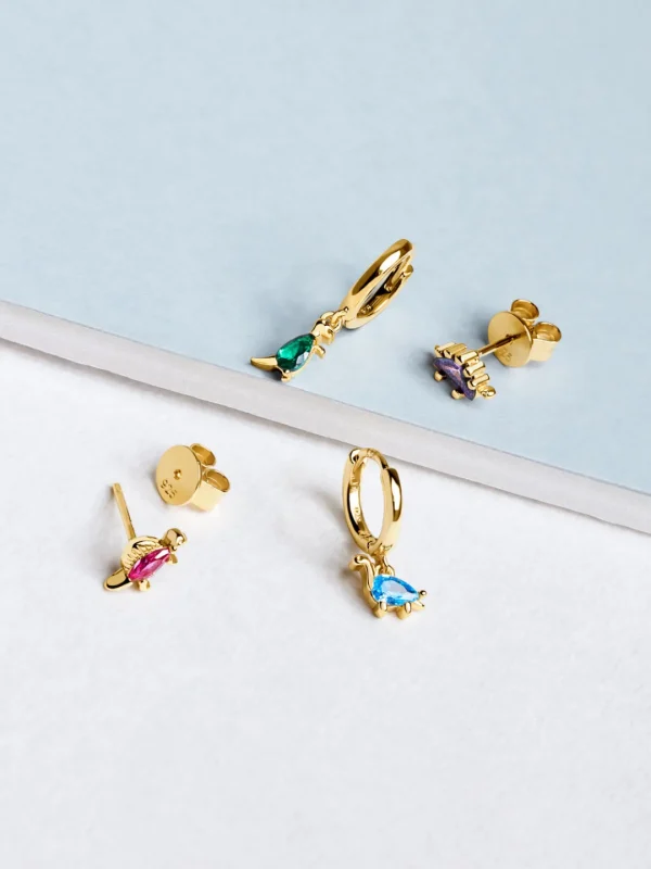 Clearance SINGULARU Pendiente Suelto Aro Dino T Rex Green Plata Baño Oro
