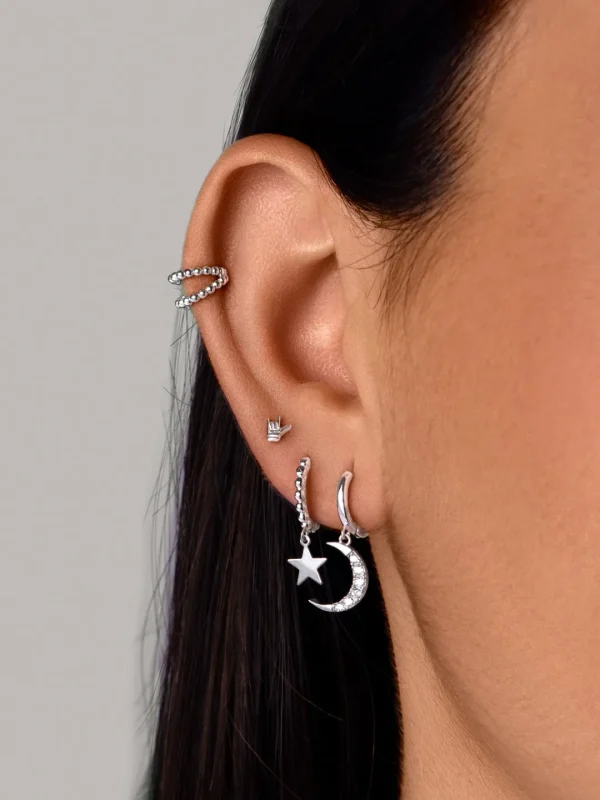 Outlet SINGULARU Pendiente Suelto Aro Pebbles Star Plata