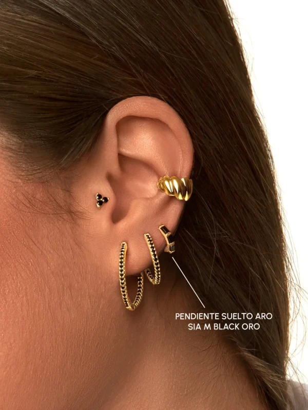 Discount SINGULARU Pendiente Suelto Aro Sia M Black Plata Baño Oro
