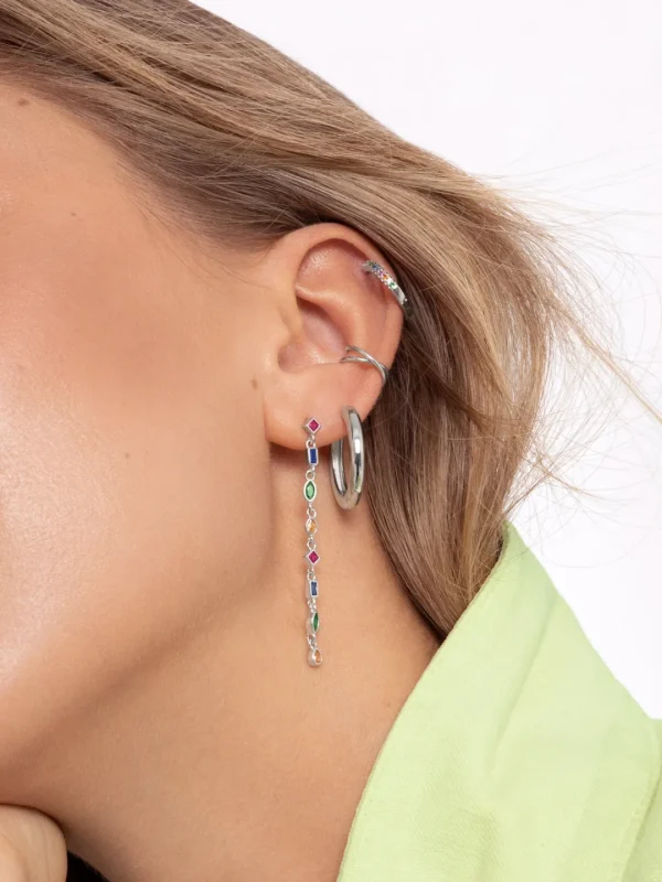 Hot SINGULARU Pendiente Suelto Ear Cuff Cross Plata