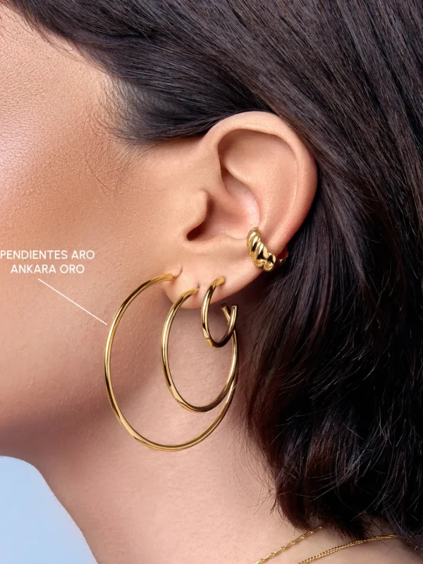 New SINGULARU Pendientes Aro Ankara Baño Oro