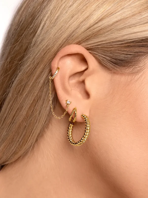 Clearance SINGULARU Pendientes Aro Cord Baño Oro