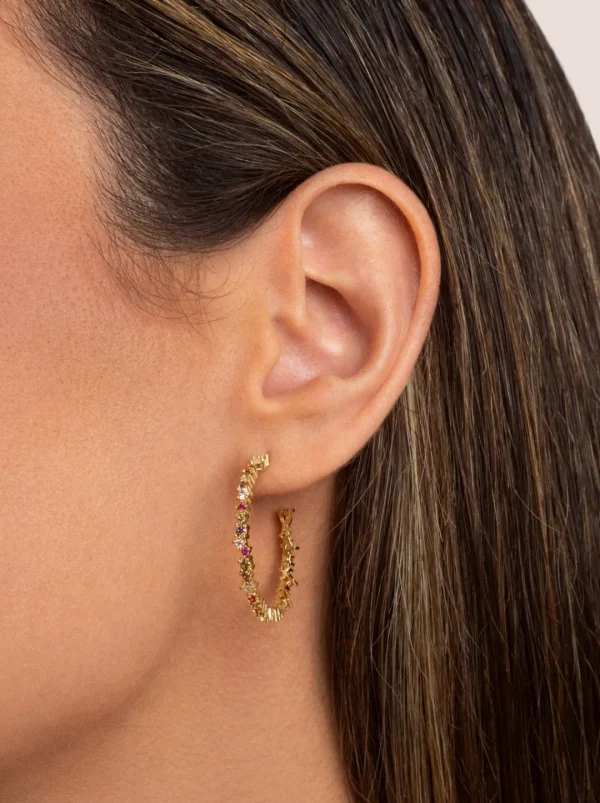 Fashion SINGULARU Pendientes Aro Estellar Colors L Baño Oro