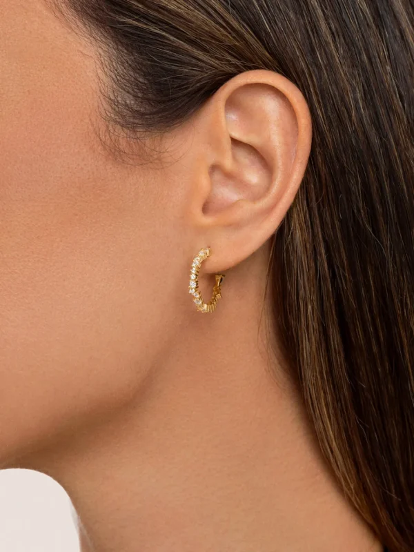 Outlet SINGULARU Pendientes Aro Estellar White Plata Baño Oro