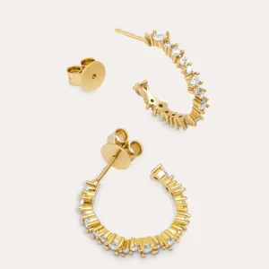 Outlet SINGULARU Pendientes Aro Estellar White Plata Baño Oro
