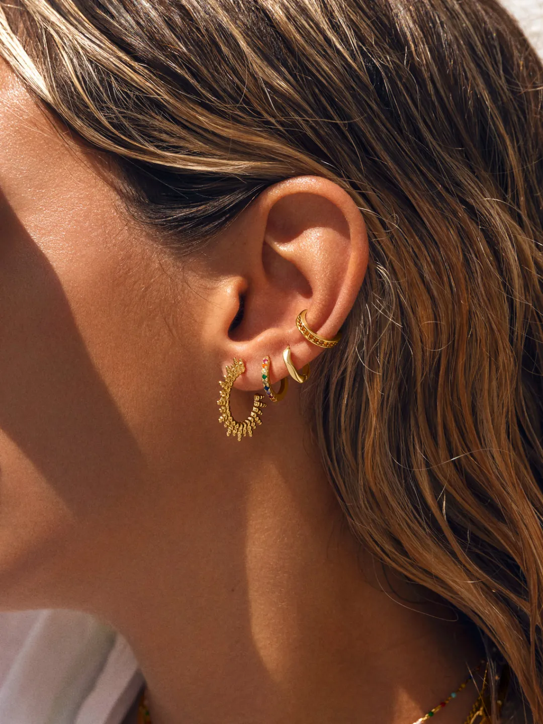 New SINGULARU Pendientes Aro L Colors Plata Baño Oro