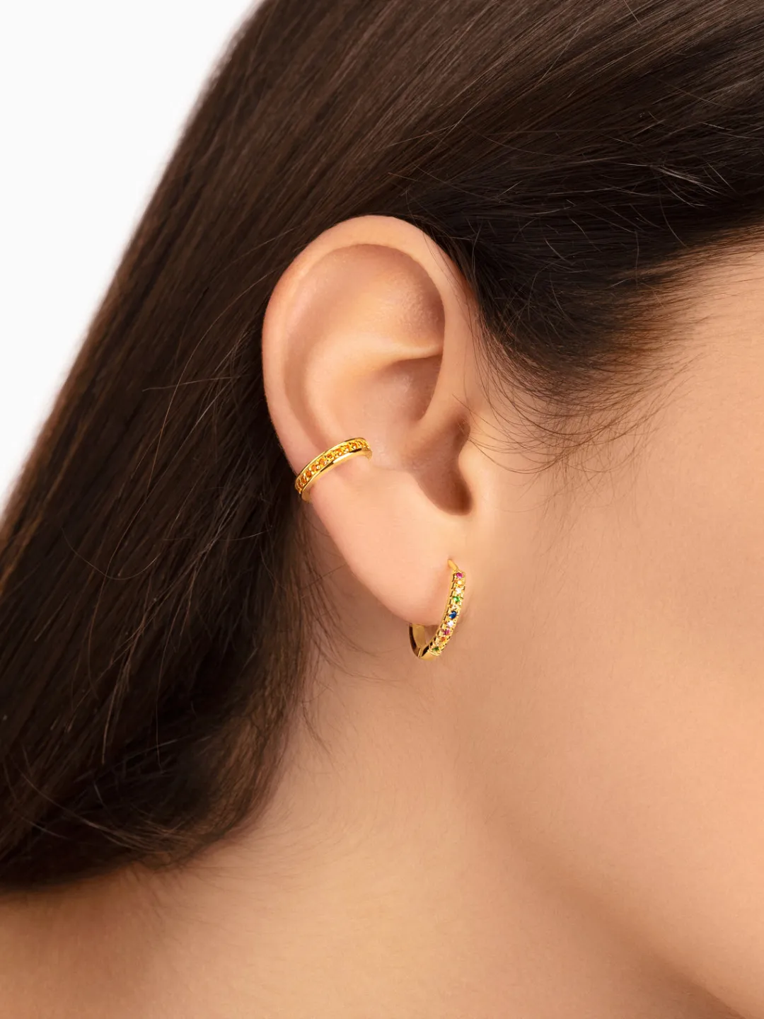 New SINGULARU Pendientes Aro L Colors Plata Baño Oro