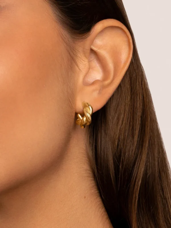 Online SINGULARU Pendientes Aro Mini Twist Rope Acero Baño Oro