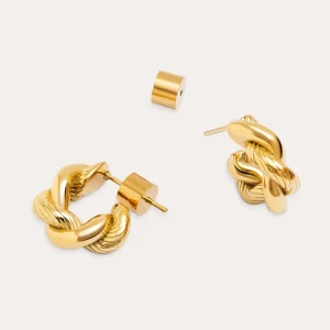 Online SINGULARU Pendientes Aro Mini Twist Rope Acero Baño Oro