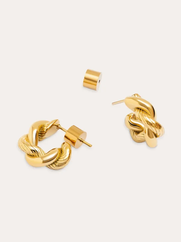 Online SINGULARU Pendientes Aro Mini Twist Rope Acero Baño Oro
