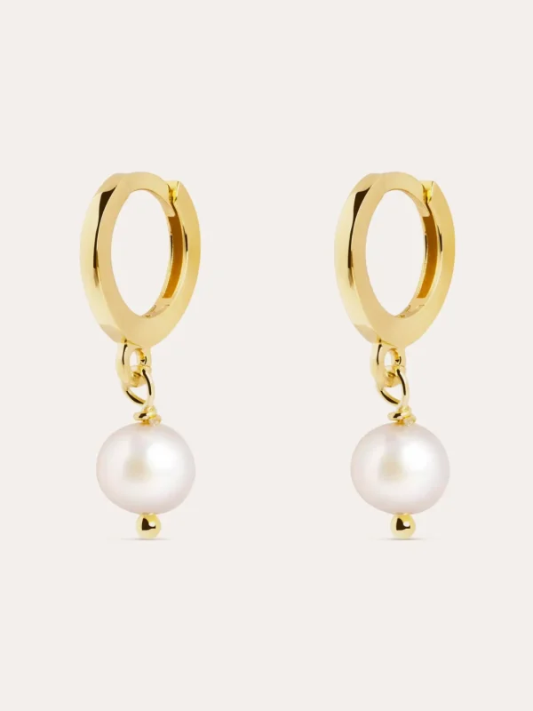 New SINGULARU Pendientes Aro Pearl Plata Baño Oro