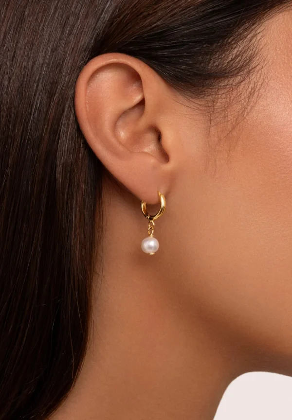 New SINGULARU Pendientes Aro Pearl Plata Baño Oro