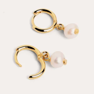 New SINGULARU Pendientes Aro Pearl Plata Baño Oro