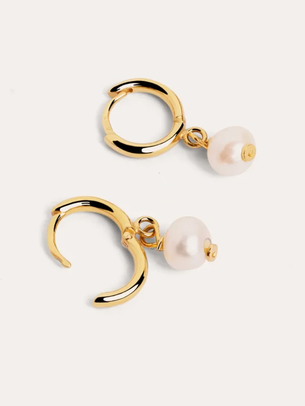 New SINGULARU Pendientes Aro Pearl Plata Baño Oro