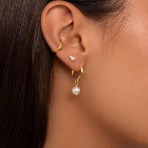 New SINGULARU Pendientes Aro Pearl Plata Baño Oro