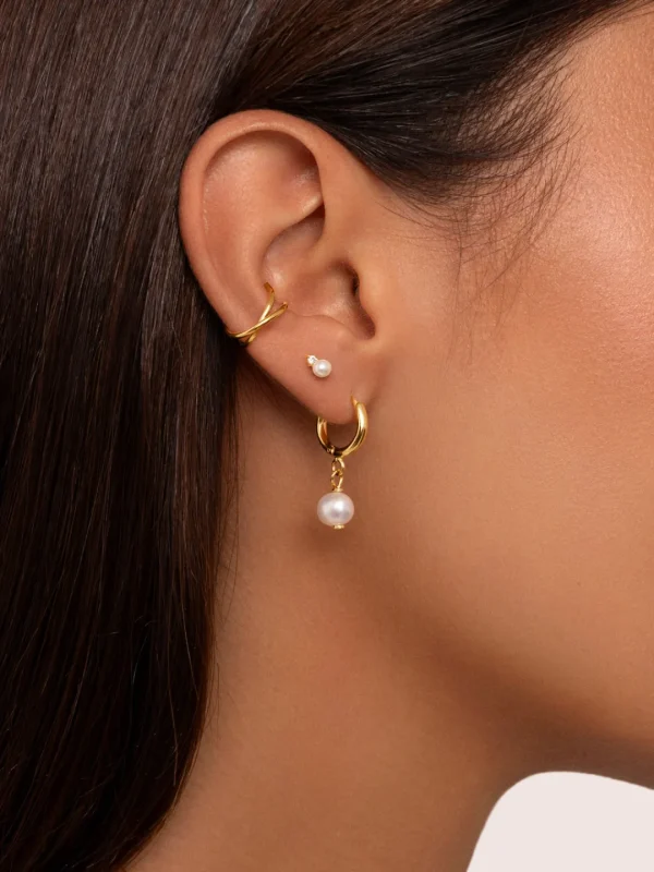 New SINGULARU Pendientes Aro Pearl Plata Baño Oro