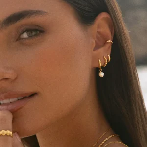 New SINGULARU Pendientes Aro Pearl Plata Baño Oro