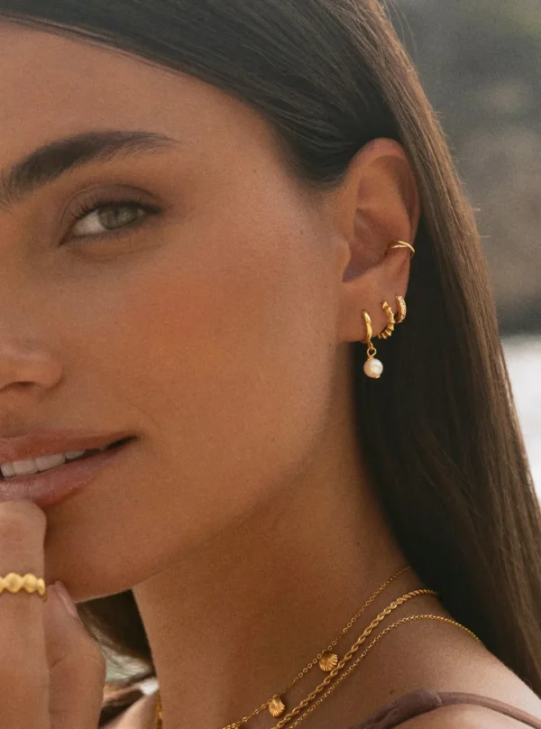 New SINGULARU Pendientes Aro Pearl Plata Baño Oro