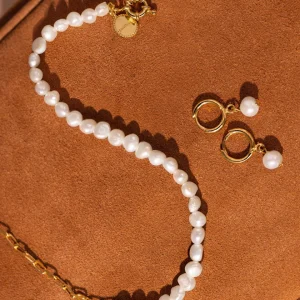 New SINGULARU Pendientes Aro Pearl Plata Baño Oro