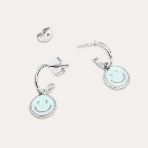 Sale SINGULARU Pendientes Aro Smiley Sky Enamel