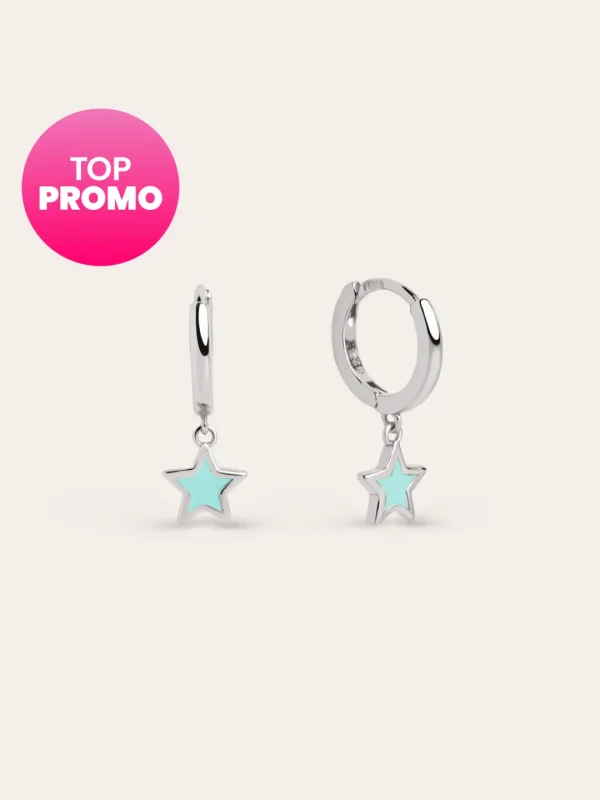 New SINGULARU Pendientes Aro Star Sky Enamel Plata