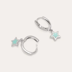 New SINGULARU Pendientes Aro Star Sky Enamel Plata