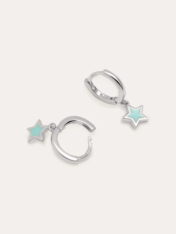 New SINGULARU Pendientes Aro Star Sky Enamel Plata