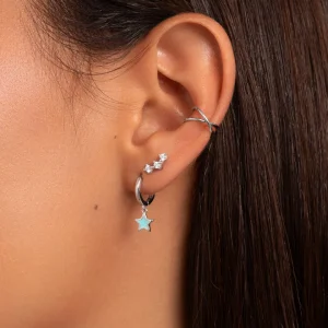 New SINGULARU Pendientes Aro Star Sky Enamel Plata