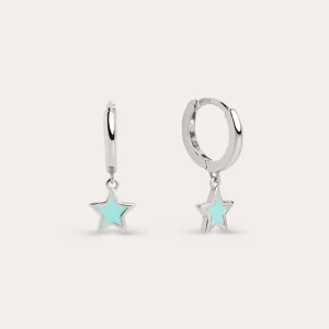 New SINGULARU Pendientes Aro Star Sky Enamel Plata