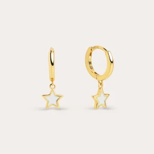 New SINGULARU Pendientes Aro Star White Enamel Plata Baño Oro