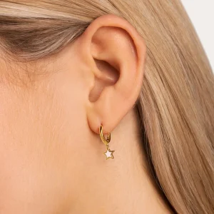 New SINGULARU Pendientes Aro Star White Enamel Plata Baño Oro