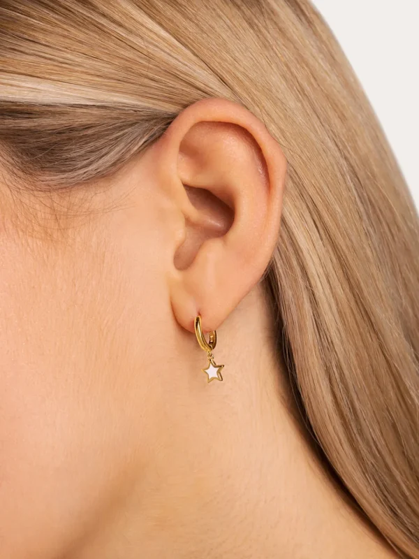 New SINGULARU Pendientes Aro Star White Enamel Plata Baño Oro