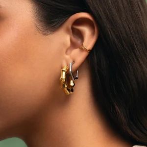Best SINGULARU Pendientes Aro Sugarcane Acero Baño Oro