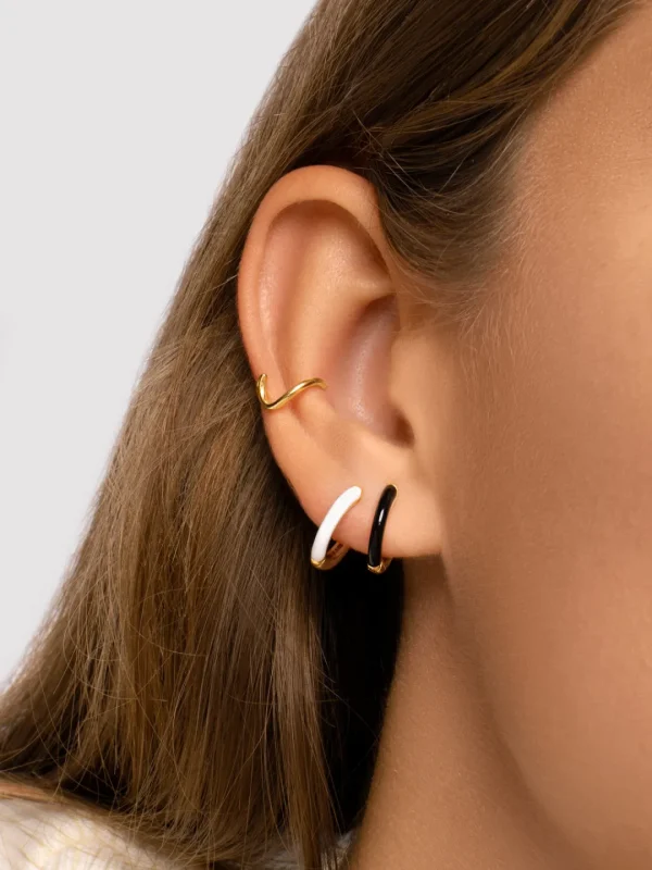 Sale SINGULARU Pendientes Aro White Enamel Baño Oro