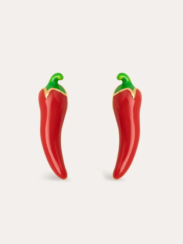 Sale SINGULARU Pendientes Chili Pepper Rojo Baño Oro