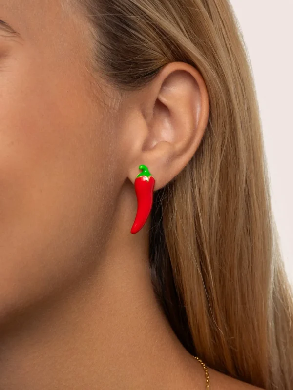 Sale SINGULARU Pendientes Chili Pepper Rojo Baño Oro
