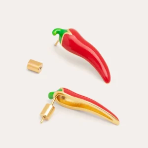Sale SINGULARU Pendientes Chili Pepper Rojo Baño Oro