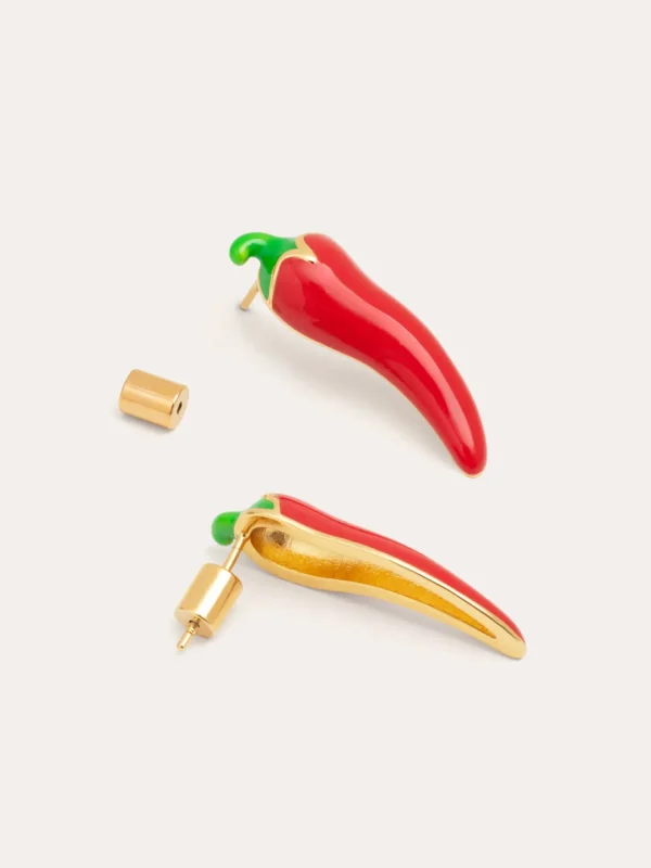 Sale SINGULARU Pendientes Chili Pepper Rojo Baño Oro