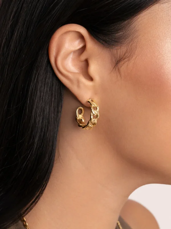 Hot SINGULARU Pendientes Chunky Eslabón Acero Baño Oro
