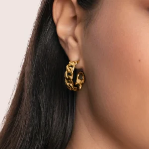 Hot SINGULARU Pendientes Chunky Eslabón Acero Baño Oro