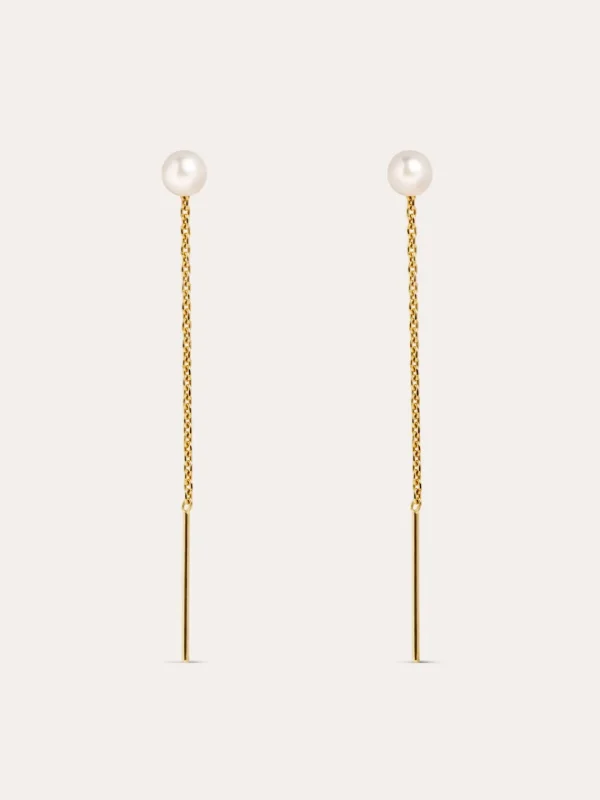 New SINGULARU Pendientes Falling Pearl Plata Baño Oro