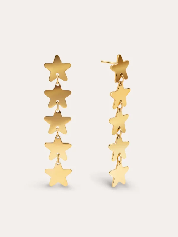 Fashion SINGULARU Pendientes Five Stars Acero Baño Oro