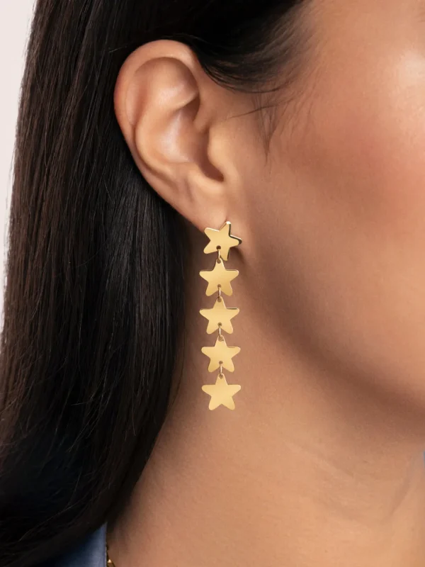 Fashion SINGULARU Pendientes Five Stars Acero Baño Oro
