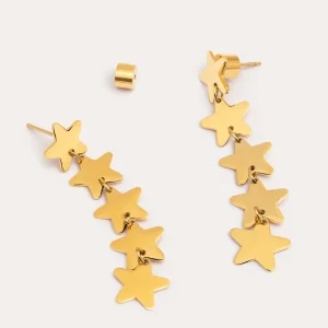 Fashion SINGULARU Pendientes Five Stars Acero Baño Oro