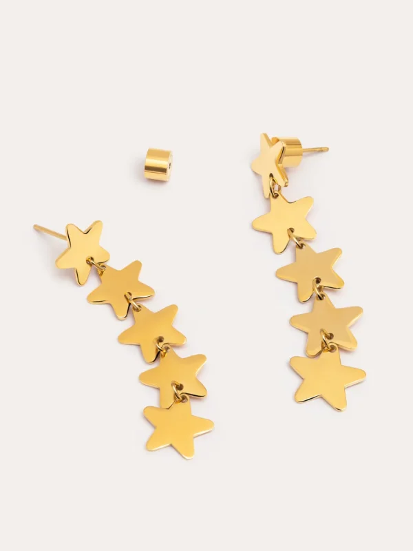 Fashion SINGULARU Pendientes Five Stars Acero Baño Oro