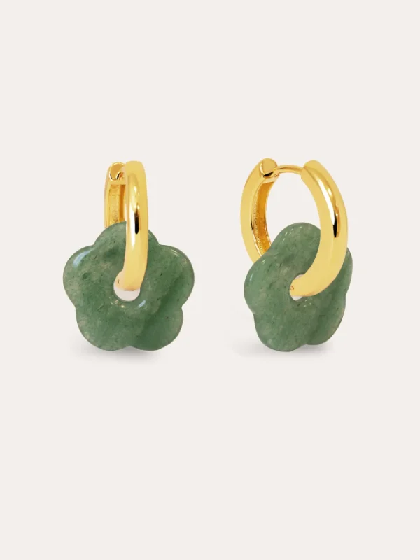 Best SINGULARU Pendientes Flor Jade Baño Oro