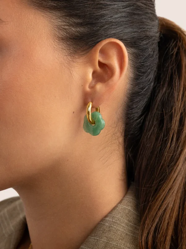 Best SINGULARU Pendientes Flor Jade Baño Oro