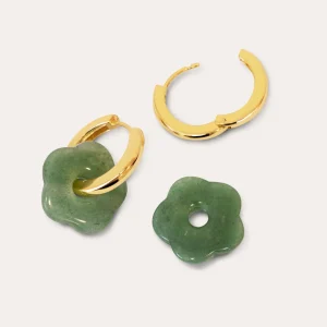Best SINGULARU Pendientes Flor Jade Baño Oro